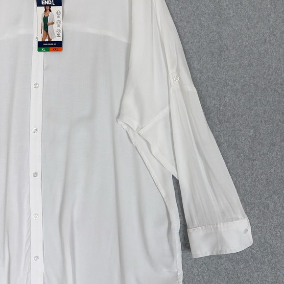 Lands End Womens Swim Cover Up White XL / XXL Long Sleeves Button Up Tunic Shirt - Picture 4 of 16